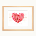 Pink and red heart watercolor art print