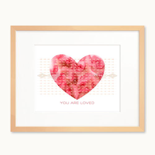 Pink and red heart watercolor art print
