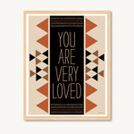 Art print with geometric design and message of self love, red and brown, neutral colors