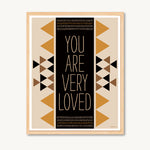 Art print with geometric design and message of love, gold and brown, neutral colors