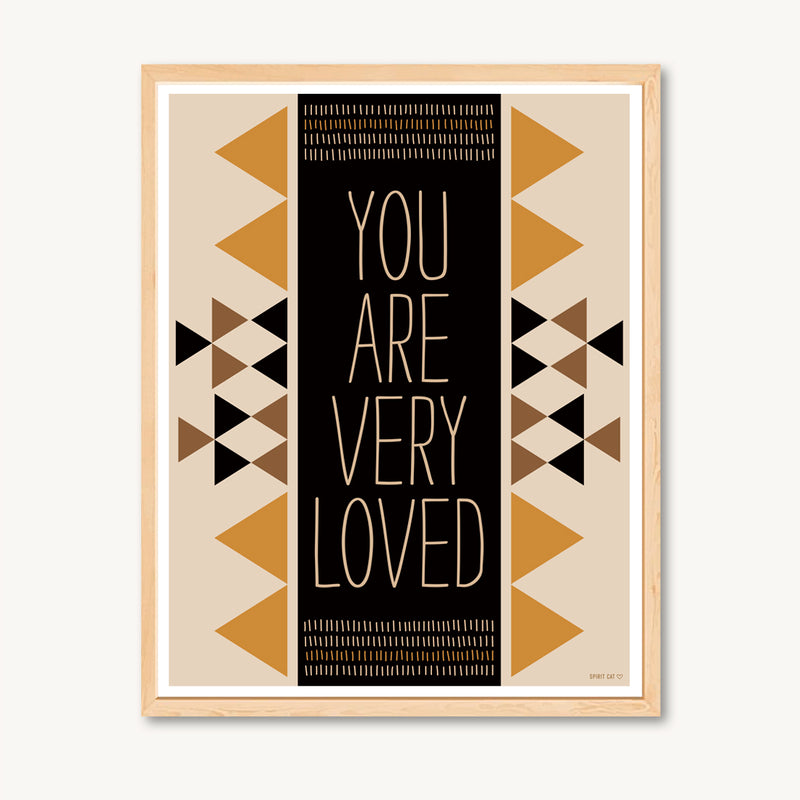Art print with geometric design and message of love, gold and brown, neutral colors
